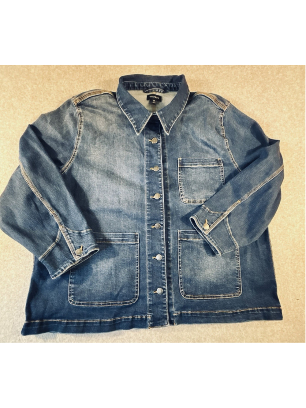 Well Worn Women’s XXL Denim Chore Jacket Blue Stretch Utility Workwear 20-22